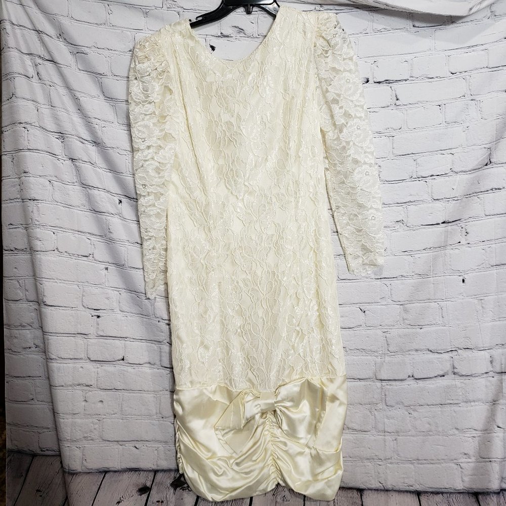 Vintage Susan Roselli for Vi Jack Cream Lace Dress big bow
